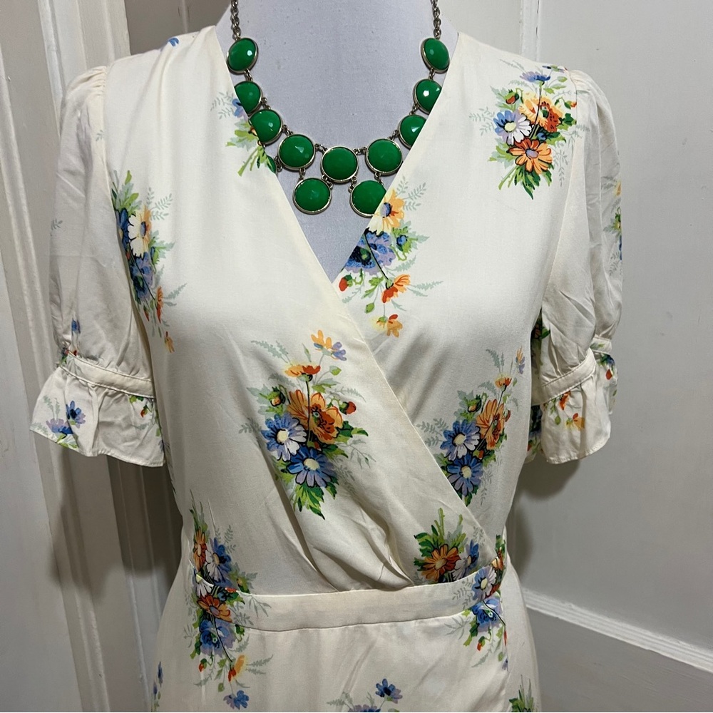 Madewell Cream Floral Maxi Dress with Blue & Orange Bouquet Print - Picture 5 of 16